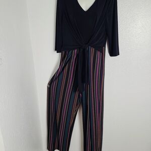 Est. 1946 Elegant Black & Multicolor Striped Jumpsuit, Size Large